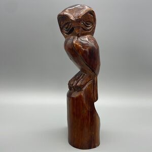 Vintage Owl Bird Sculpture Hand Carved Ironwood